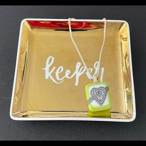 Fused Glass Pendant with Heart Image Lime/Black 💚🖤